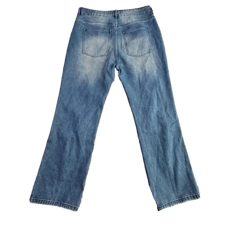 Fashion Nova Jeans Women's Size 14 (38x32) Med Wash Wide Leg Y2K Style YJDMY2K01
